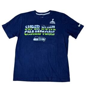 NIKE TEE SEATTLE SEAHAWKS NFL SUPERBOWL SHIRT TEE TSHIRT VINTAGE L LARGE NAVY